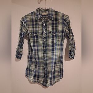 Aeropostale Navy and Lime Plaid Shirt